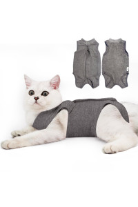 Cat Recovery Suit for Male and Female Surgical Post Surgery Soft Cone Onesie Shirt Clothes Neuter Licking Protective Diapers Outfit Cover Kitten Spay Collar(S, Grey)