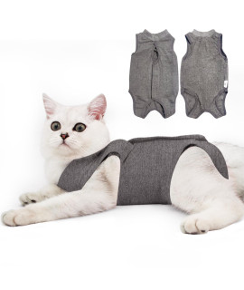 Cat Recovery Suit for Male and Female Surgical Post Surgery Soft Cone Onesie Shirt Clothes Neuter Licking Protective Diapers Outfit Cover Kitten Spay Collar(S, Grey)