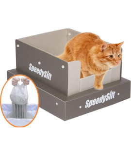 SpeedySift Open-Top Cat Litter Box Starter Kit, Includes 56ct Disposable Sifting Liners, Plastic Cardboard Box with 5 Year Warranty