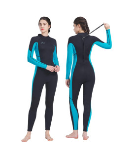 Hevto Women Wetsuits 3mm Neoprene Full Diving Wet Suit Surfing Keep Warm in cold Water Back Zipper for Swimming SUP (W01-Blue1, L)