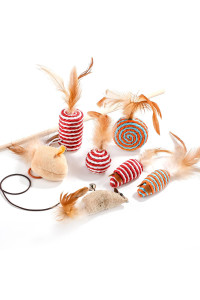 NVTED Cat Feather Toy Set, Playing Cats Toys Cat Wand Pet Activity Cat Nip Toys Feather Toys Collection in Gift Box, Set of 7