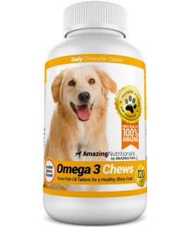 Amazing Omega 3 Fish Oil for Dogs - Omega 3 for Dogs Shedding and Itchy Skin Relief for Dog Dry Skin and Hot Spots, EPA and DHA Fatty Acids, Dog Skin and Coat Supplement - 120 Salmon Flavor Chews