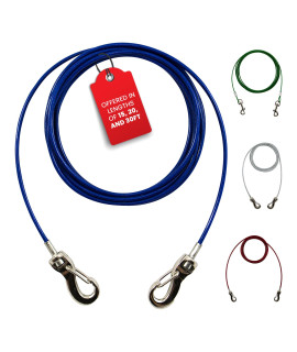 Ben-Mor Zinco 30 ft Dog Tie Out Cable for 50 lbs Small Breed Dogs & Pets - Heavy Duty 360 Degree Rotating Double Swivel Cable Cord for Training, Camping or Backyard Use - Blue
