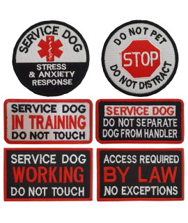 Lightbird 6 PCS Service Dog in Training/Working/Stress & Anxiety Response Embroidered Hook & Loop Morale Patches