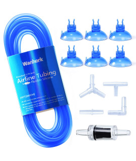 Wanhork 3/16 Professional Flexible Airline Tubing Standard Aquarium Air Pump Accessories with Check Valves, Suction Cups and Connectors, 20 Feet (Clear-Blue)