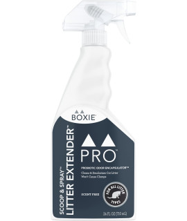 BoxiePro Scoop & Spray Litter Extender - Scent Free- 24 oz- Probiotic Formula- Cleans and Extends The Life of Your Litter -Best Litter Box Odor Eliminator & Deodorizer