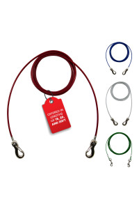 Ben-Mor Zinco 15 ft Dog Tie Out Cable for 125 lbs Medium Breed Dogs & Pets - Heavy Duty 360 Degree Rotating Double Swivel Cable Cord for Training, Camping or Backyard Use - Red