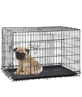 Dog Crate Dog Kennel Cage for Small Dogs, 24 Portable Foldable Indoor Outdoor Large Double Door Wire Metal Puppy Cat Pet Dog Cage with ABS Tray LC & Divider, Black
