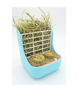 Hay Food Bin Feeder, Hay and Food Feeder Bowls Manger Rack for Rabbit Guinea Pig Chinchilla and Other Small Animals (Blue)