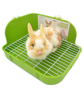 SunshineBio Rabbit Litter Box Toilet for Small Animal Bunny Rabbits Guinea Pig Galesaur Ferrets Corner Litter Pan Potty Trainer with Stainless Steel Panel Small Pets Cage Toilet Bedding Box (Green)