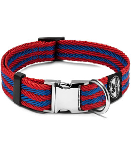 Regal Dog Products Medium Red/Blue Stripe Pet Collar with Metal Buckle and D Ring Durable Adjustable Dog Collar with Reinforced Metal Clasp & Nylon Webbing Other Sizes for Small & Large Dogs