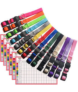 14PCS Puppy ID Collar Identification Soft Nylon Adjustable Breakaway Safety Whelping Litter Collars for Newborn Pets with Record Keeping Charts(S)