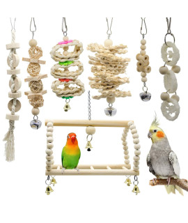 Deloky 7 Packs Parrot Swing Chewing Toys-Hanging Bell Bird Cage Toys Suitable for Small Parakeets, Cockatiels, Conures, Finches,Budgie,Macaws, Parrots, Love Birds