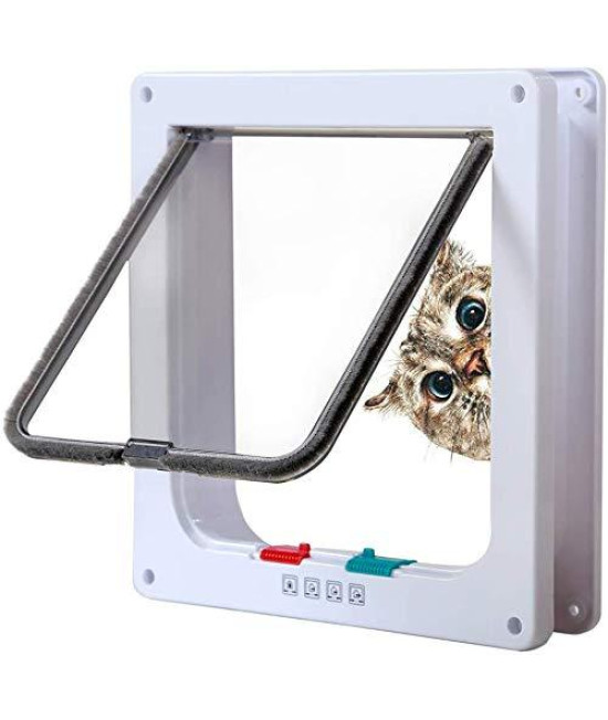 RIKOUNAN Large Cat Door for Interior Exterior Doors, Quiet 4 Way Locking Pet Door Flap for Window, Wall, Keeps Dogs Out of Cats Space, Food, and Litter Box, DIY Easy Install, Pets Up to 18 lb