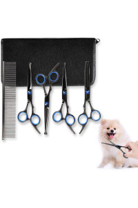 YOUTHINK Dog Grooming Scissors Kit, 7 in 1 Stainless Steel Fast Cut Pet Grooming Shears Set Safety Round Tip Thinning Straight Curved Scissors with Grooming Comb for Dog Cat Other Pet