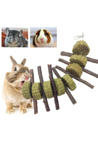 Bunny Chew Toys for Teeth, PeSandy Organic Apple Wood Molar Sticks with Timothy Hay Circles for Bunny Chinchilla Guinea Pig Hamsters Holland Lop Prairie Dogs Squirrels Gerbils, Improves Dental Health