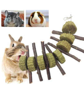 Bunny Chew Toys for Teeth, PeSandy Organic Apple Wood Molar Sticks with Timothy Hay Circles for Bunny Chinchilla Guinea Pig Hamsters Holland Lop Prairie Dogs Squirrels Gerbils, Improves Dental Health