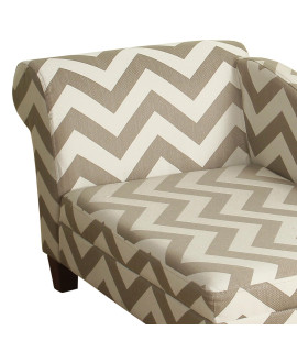 Chevron Pattern Fabric Upholstered Pet Chaise Lounger With Tapered Wooden Feet, Cream and Brown