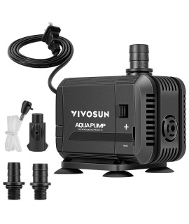 VIVOSUN 400GPH Submersible Pump(1500L/H, 15W), Ultra Quiet Water Pump with 5.2ft High Lift, Fountain Pump with 5ft Power Cord, 3 Nozzles for Fish Tank, Pond, Aquarium, Statuary, Hydroponics