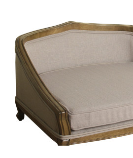 Fabric Upholstered Pet Bed With Arched Wood Frame And Queen Anne Style Legs, Purple and Brown