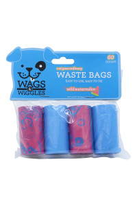 Wags & Wiggles Large Scented Dog Waste Bags Watermelon Scented Dog Poop Bags Waste Bags for All Dogs, Great for Everyday Use and Dog Walking 4 Rolls of Doggie Bags, 60 Count