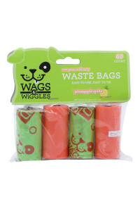 Wags & Wiggles Large Scented Dog Waste Bags Pineapple Scented Dog Poop Bags 4 Rolls of Doggie Bags, 60 Count Dog Waste Pickup Bags in Green/Orange