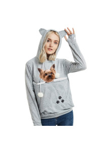 Womens Pet carrier Sweater Dog cat Pouch Hoodies Plus Size Tops Light grey S