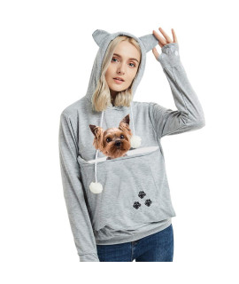 Womens Pet carrier Sweater Dog cat Pouch Hoodies Plus Size Tops Light grey S