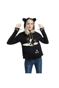 Womens Pet carrier Sweater Dog cat Pouch Hoodies Plus Size Tops Black L