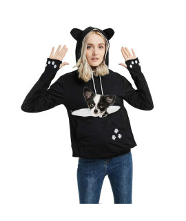 Womens Pet carrier Sweater Dog cat Pouch Hoodies Plus Size Tops Black L
