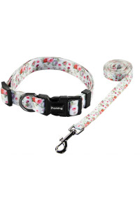Ihoming Dog Collar and Leash Set for Daily Outdoor Walking Running Training, Floral Elegant Design for Small Boys Girls Dogs Cats Pets, S-Up to 20LBS