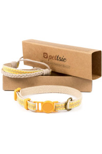 Pettsie Easy Adjustable Kitten Collar Set, Safety Breakaway Buckle, Matching Friendship Bracelet, Soft Cotton for Sensitive Skin, Ideal for Kitty Lovers, Fits Neck Sizes 5-8 Inches, Yellow