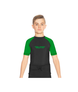 Elite Sports Rash guards for Boys and girls, Short Sleeve compression BJJ Kids and Youth Rash guard (green, X-Large)
