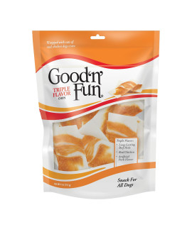 GOOD 'N' FUN Triple Flavor Chips, Dog Chew Treats, Premium Chicken and Beef Hide Treats for Dogs, 4 oz