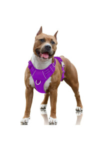 BARKBAY No Pull Dog Harness Large Step in Reflective Dog Harness with Front Clip and Easy Control Handle for Walking Training Running with ID tag Pocket(Purple,L)