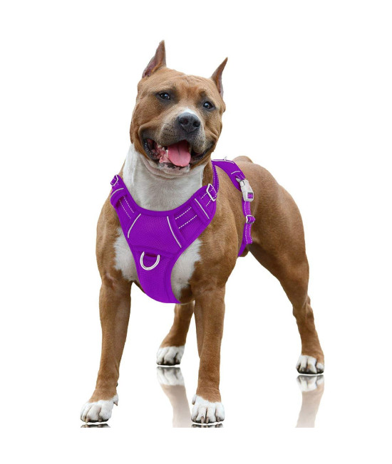 BARKBAY No Pull Dog Harness Large Step in Reflective Dog Harness with Front Clip and Easy Control Handle for Walking Training Running with ID tag Pocket(Purple,L)