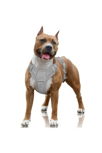 BARKBAY No Pull Dog Harness Large Step in Reflective Dog Harness with Front Clip and Easy Control Handle for Walking Training Running with ID tag Pocket(Grey,L)