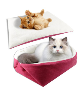 YUNNARL Self-Warming Cat Bed - Convertible Cat Mat, Light Weight Pet Bed for Cats, Puppy Cat Bed Mat, Machine Washable Puppy Bed for Indoor Cats Houses, Floor, Car Back Seat, Pink
