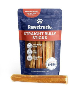 Pawstruck All-Natural 5-8 Bully Sticks for Dogs - Best Long Lasting, Rawhide Free, Low Odor & Grain Free Dental Chew Treat - Healthy Single Ingredient 100% Real Beef - 1 lb. Bag