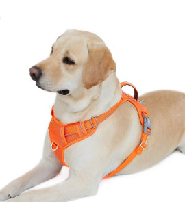 BARKBAY No Pull Dog Harness Front Clip Heavy Duty Reflective Easy Control Handle for Large Dog Walking with ID tag Pocket(Orange,L)
