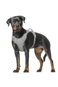 BARKBAY No Pull Dog Harness Large Step in Reflective Dog Harness with Front Clip and Easy Control Handle for Walking Training Running with ID tag Pocket(Grey,XL)
