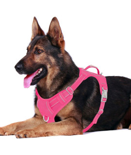 BARKBAY No Pull Dog Harness Front Clip Heavy Duty Reflective Easy Control Handle for Large Dog Walking with ID tag Pocket(Pink,XL)