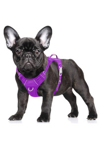 BARKBAY No Pull Dog Harness Large Step in Reflective Dog Harness with Front Clip and Easy Control Handle for Walking Training Running with ID tag Pocket(Purple,S)