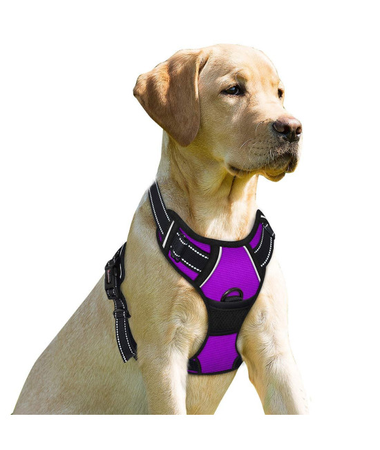 BARKBAY No Pull Dog Harness Front Clip Heavy Duty Reflective Easy Control Handle for Large Dog Walking(Purple,M)