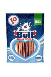 ValueBull Bully Sticks for Small Dogs, Extra Thin 6 Inch, 10 Count - All Natural Dog Treats, 100% Beef Pizzles, Single Ingredient Rawhide Alternative