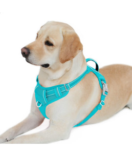 BARKBAY No Pull Dog Harness Front Clip Heavy Duty Reflective Easy Control Handle for Large Dog Walking with ID tag Pocket(Ocean Blue,L)