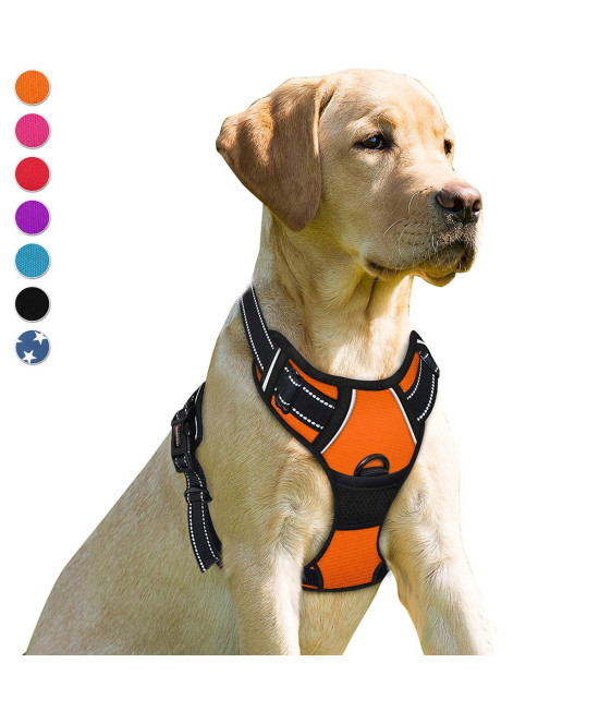 BARKBAY No Pull Dog Harness Front Clip Heavy Duty Reflective Easy Control Handle for Large Dog Walking(Orange,L)