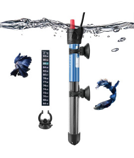 Hitop 50W/100W/300W Adjustable Aquarium Heater, Submersible Glass Water Heater for 5 - 70 Gallon Fish Tank (100W)