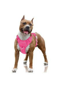 BARKBAY No Pull Dog Harness Large Step in Reflective Dog Harness with Front Clip and Easy Control Handle for Walking Training Running with ID tag Pocket(Pink,L)