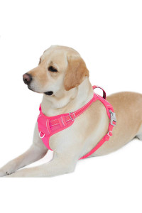 BARKBAY No Pull Dog Harness Front Clip Heavy Duty Reflective Easy Control Handle for Large Dog Walking with ID tag Pocket(Pink,L)